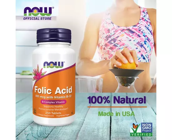NOW Folic Acid 800 mcg 250 tabs, image , зображення 5