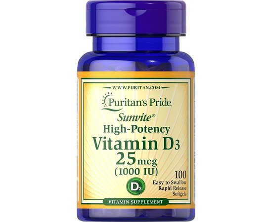 Puritan's Pride Vitamin D3 25 mcg/1000 IU 100 softgels, Puritan's Pride Vitamin D3 25 mcg/1000 IU 100 softgels  в интернет магазине Mega Mass
