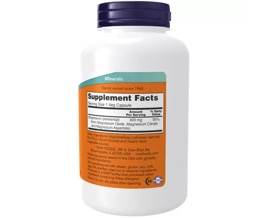NOW Magnesium Caps 400 mg 180 Veg Capsules, NOW Magnesium Caps 400 mg 180 Veg Capsules , изображение 2 в интернет магазине Mega Mass