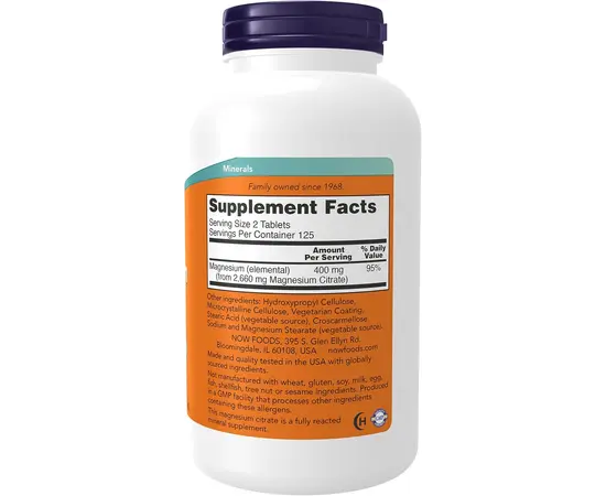 NOW Magnesium Citrate 200 mg 250 tabs, Фасування: 250 tabs, image , зображення 2