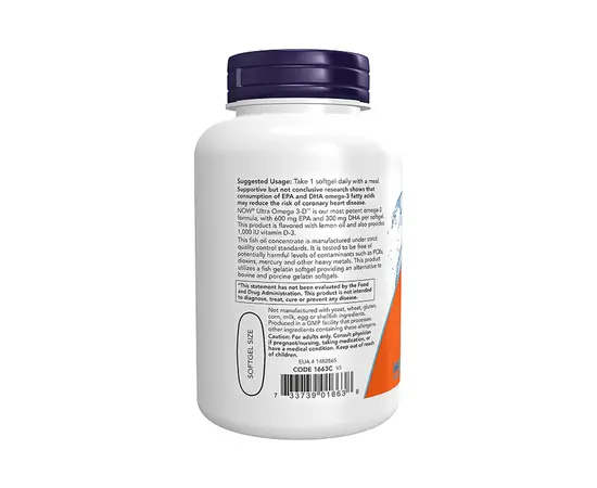 NOW Ultra Omega 3-D + D3 90 softgels, image , зображення 2