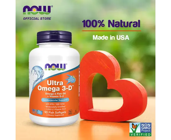 NOW Ultra Omega 3-D + D3 90 softgels, image , зображення 5