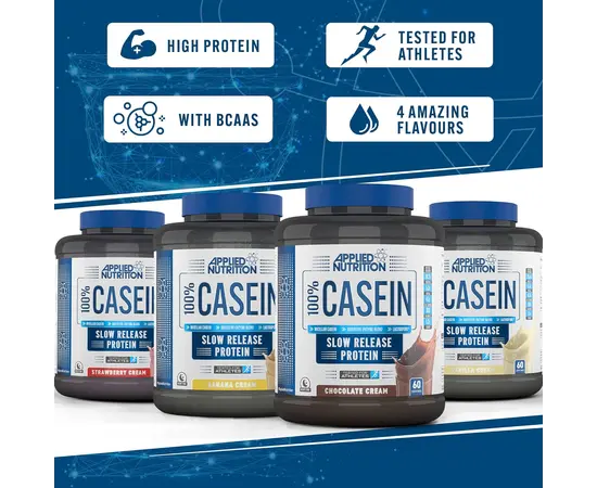 Applied Nutrition 100% Casein 1800 g, Фасування: 1800 g, Смак:  Strawberry Cream / Полуничний Крем, image , зображення 3