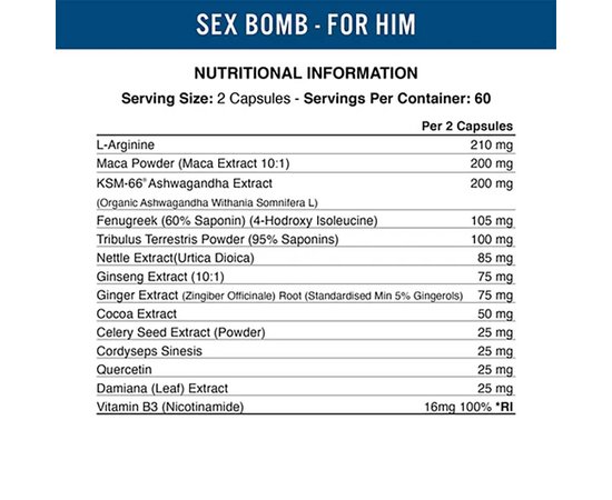 Applied Nutrition Sex Bomb Male Libido Enhancer (For Him) 120 caps, image , зображення 3