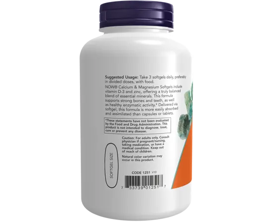 NOW Calcium & Magnesium 240 softgels, Фасування: 240 softgels, image , зображення 3