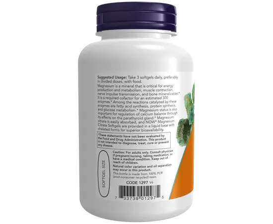 NOW Magnesium Citrate 90 softgels, NOW Magnesium Citrate 90 softgels , изображение 3 в интернет магазине Mega Mass