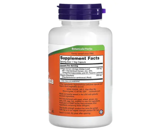NOW Ginkgo Biloba 120 mg 100 caps, Фасування: 100 caps, image , зображення 2