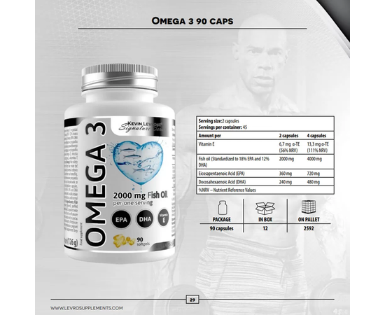 Kevin Levrone Omega-3 2000 mg 90 softgels, image , зображення 2