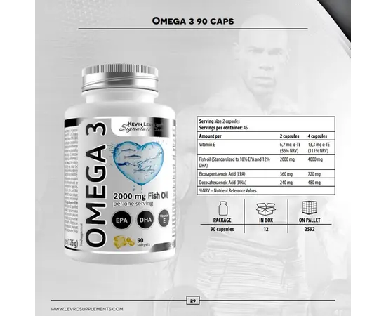 Kevin Levrone Omega-3 2000 mg 90 softgels, image , зображення 2