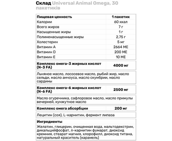 Universal Animal Omega 30 packs, Universal Animal Omega 30 packs , изображение 6 в интернет магазине Mega Mass