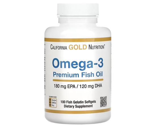 California Gold Nutrition Omega-3 Premium Fish Oil 100 softgels, California Gold Nutrition Omega-3 Premium Fish Oil 100 softgels  в интернет магазине Mega Mass