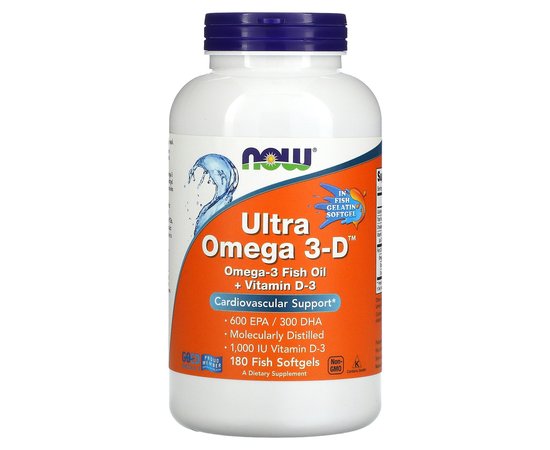 NOW Ultra Omega 3-D + D3 180 softgels, image 