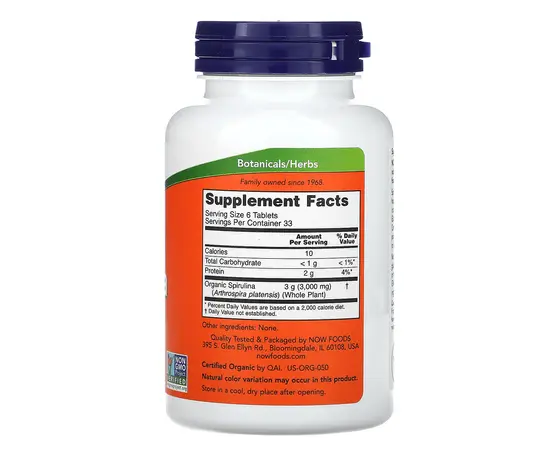 NOW Spirulina 500 mg 200 tabs, Фасування: 200 tabs, image , зображення 2
