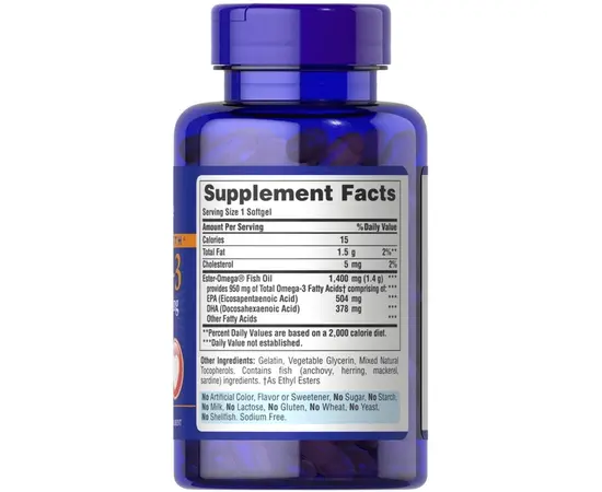 Puritan's Pride Triple Strength Omega-3 Fish Oil 1400 mg (950 mg Active Omega-3) 60 softgels, Фасування: 60 softgels, image , зображення 2