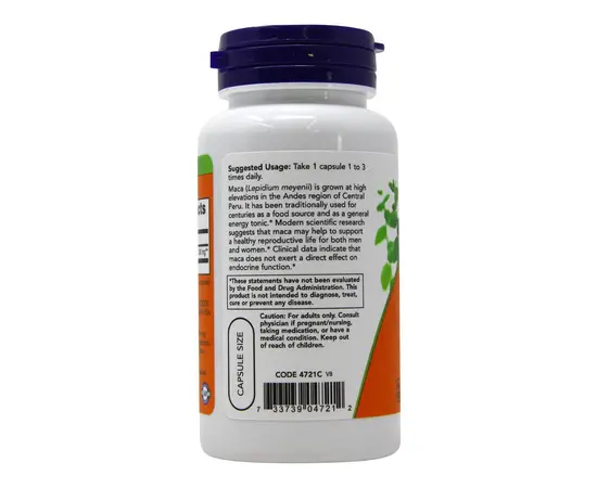 NOW Maca 500 mg 100 caps, image , зображення 3