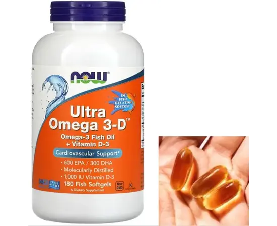 NOW Ultra Omega 3-D + D3 180 softgels, NOW Ultra Omega 3-D + D3 180 softgels , изображение 3 в интернет магазине Mega Mass