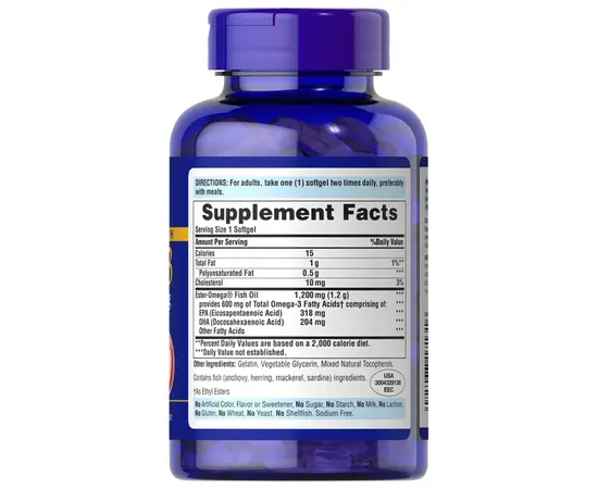 Puritan's Pride Omega-3 Fish Oil (Double Strength) 1200 mg 90 softgel, Puritan's Pride Omega-3 Fish Oil (Double Strength) 1200 mg 90 softgel , изображение 2 в интернет магазине Mega Mass