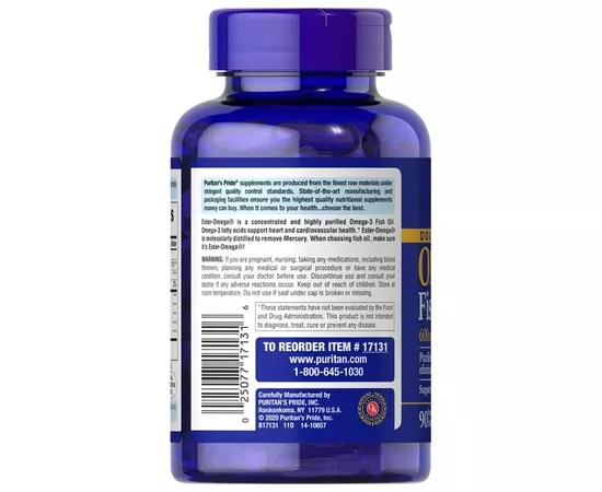 Puritan's Pride Omega-3 Fish Oil (Double Strength) 1200 mg 90 softgel, image , зображення 3
