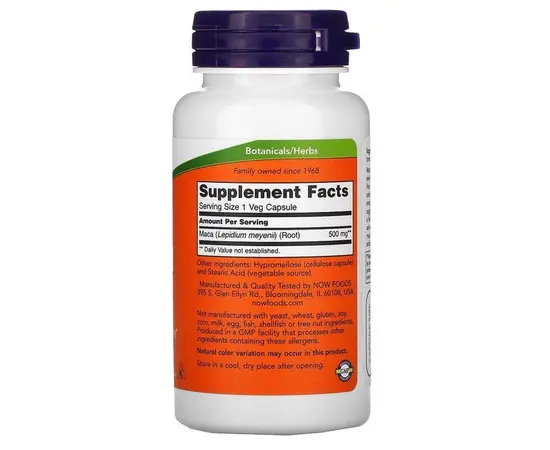 NOW Maca 500 mg 100 caps, image , зображення 2