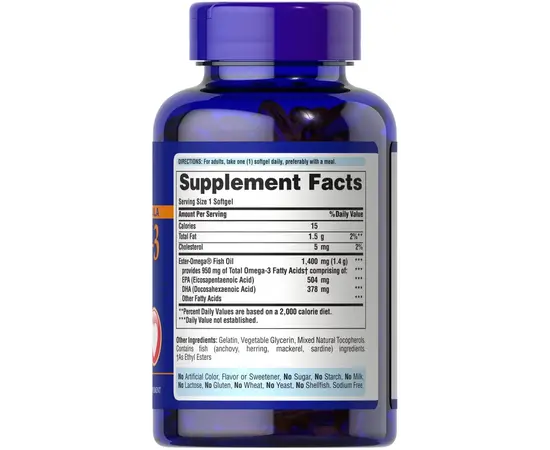 Puritan's Pride One Per Day Formula Omega-3 Fish Oil 1400 mg (950 mg Active Omega-3) 90 softgels, Фасовка: 90 softgels, Puritan's Pride One Per Day Formula Omega-3 Fish Oil 1400 mg (950 mg Active Omega-3) 90 softgels, Фасовка: 90 softgels , изображение 2 в интернет магазине Mega Mass