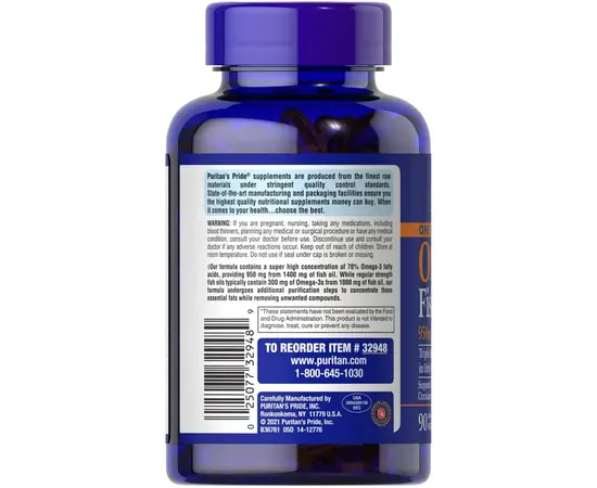 Puritan's Pride One Per Day Formula Omega-3 Fish Oil 1400 mg (950 mg Active Omega-3) 90 softgels, Фасовка: 90 softgels, Puritan's Pride One Per Day Formula Omega-3 Fish Oil 1400 mg (950 mg Active Omega-3) 90 softgels, Фасовка: 90 softgels , изображение 3 в интернет магазине Mega Mass