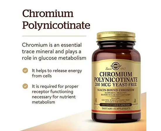 Solgar Chromium Polynicotinate 200 mcg 100 caps, Solgar Chromium Polynicotinate 200 mcg 100 caps , изображение 4 в интернет магазине Mega Mass