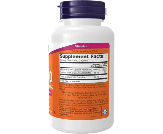 NOW C-500 Calcium Ascorbate 100 veg caps, Фасування: 100 caps, Концентрація: 500 mg, Коцентрація: 500, image , зображення 2