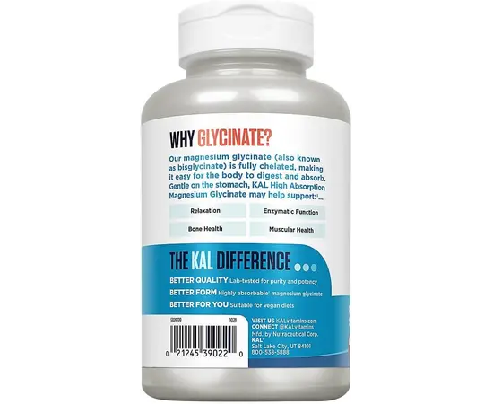 KAL Magnesium Glycinate 350 mg 160 caps, image , зображення 3