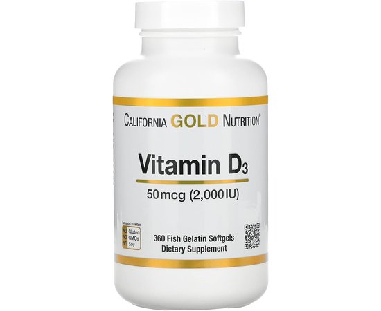 California Gold Nutrition Vitamin D3 50 mcg (2,000 IU) 360 softgels, Фасовка: 360 softgels, Концентрація: 2000 IU, Коцентрація: 2000 UI, image 