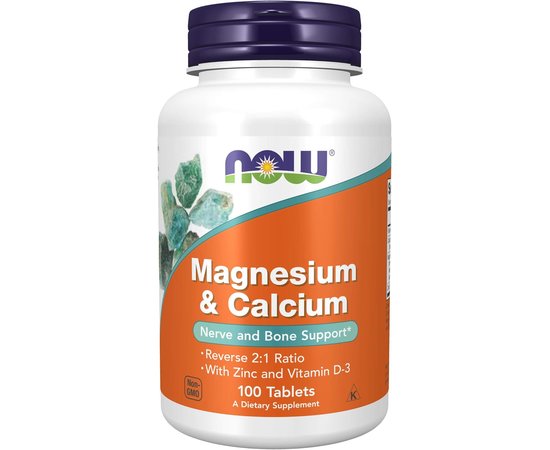 NOW Magnesium & Calcium 100 tabs, Фасовка: 100 tabs, image 