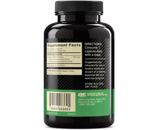 Optimum Nutrition Tribulus 625 100 caps, image , зображення 2