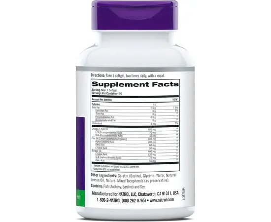 Natrol Omega 3-6-9 Complex 1200 mg 90 softgels Lemon, Фасування: 90 softgels, image , зображення 2