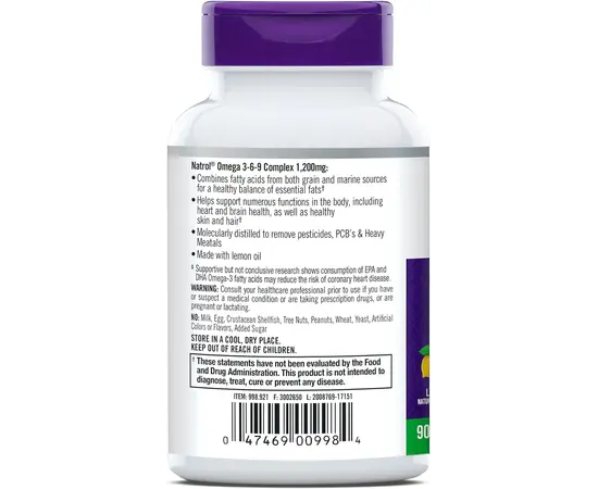 Natrol Omega 3-6-9 Complex 1200 mg 90 softgels Lemon, Фасування: 90 softgels, image , зображення 3