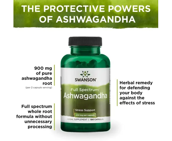Swanson Ashwagandha 450 mg 100 caps, image , зображення 4