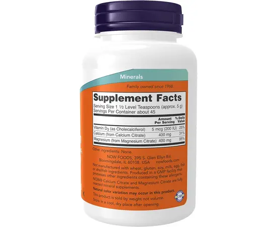 NOW Calcium & Magnesium + D3 227 g, Фасування: 227 g, image , зображення 2