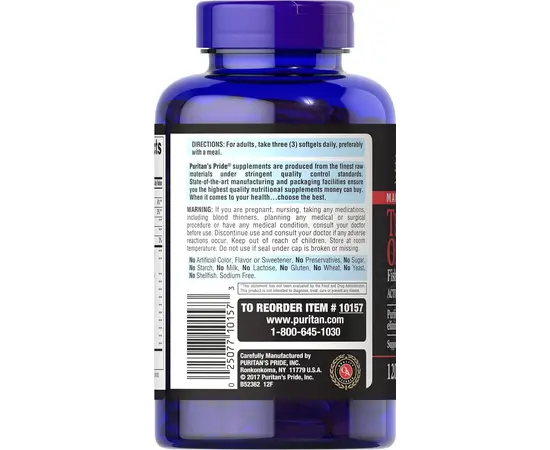 Puritan's Pride Maximum Strength Triple Omega 3-6-9 Fish, Flax Oils 120 softgels, image , зображення 3