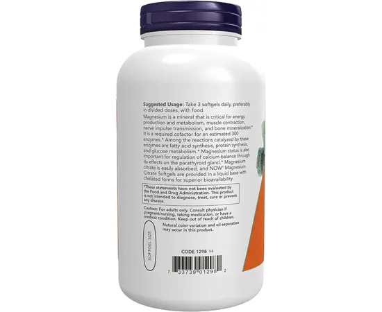 NOW Magnesium Citrate 180 softgels, NOW Magnesium Citrate 180 softgels , изображение 3 в интернет магазине Mega Mass