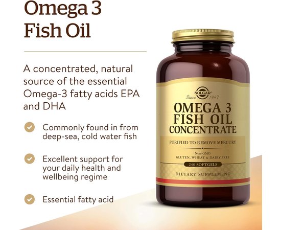 Solgar Omega 3 Fish Oil Concentrate 240 softgels, image , зображення 3