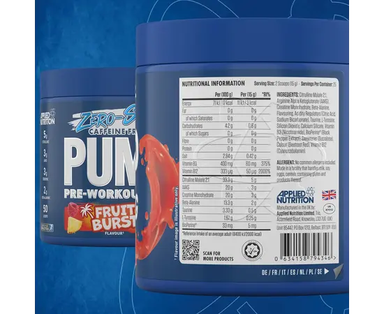 Applied Nutrition Pump Pre - Workout 3G Zero Stim 375 g, Фасування: 375 g, Смак: Fruit Burst / Фруктовий Вибух, image , зображення 6