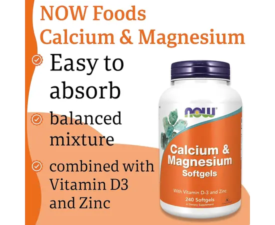 NOW Calcium & Magnesium 240 softgels, Фасування: 240 softgels, image , зображення 5
