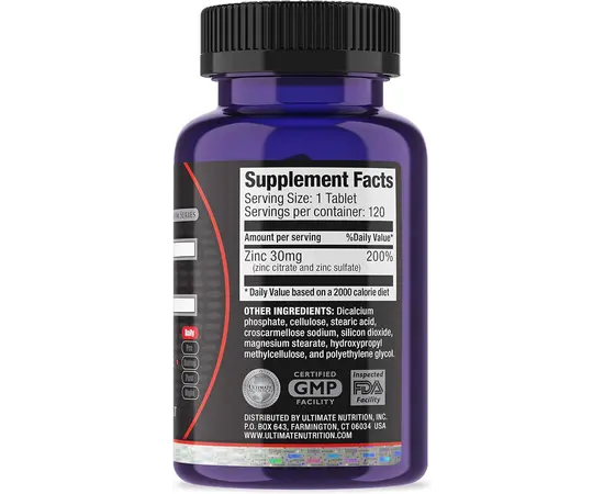 Ultimate Nutrition Zinc 30 mg 120 tabs, image , зображення 2
