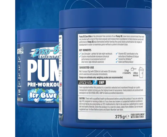 Applied Nutrition Pump Pre - Workout 3G Zero Stim 375 g, Фасовка: 375 g, Вкусы: Icy Blue Raz / Ледяная Голубая Малина, Applied Nutrition Pump Pre - Workout 3G Zero Stim 375 g, Фасовка: 375 g, Вкусы: Icy Blue Raz / Ледяная Голубая Малина , изображение 6 в интернет магазине Mega Mass