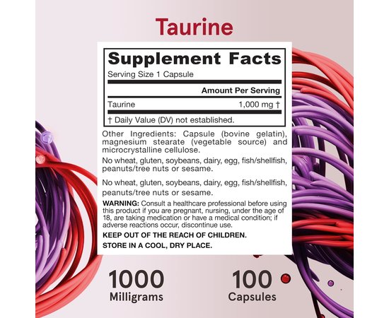 Jarrow Taurine 1000 mg 100 caps, image , зображення 6