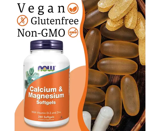 NOW Calcium & Magnesium 240 softgels, Фасування: 240 softgels, image , зображення 6