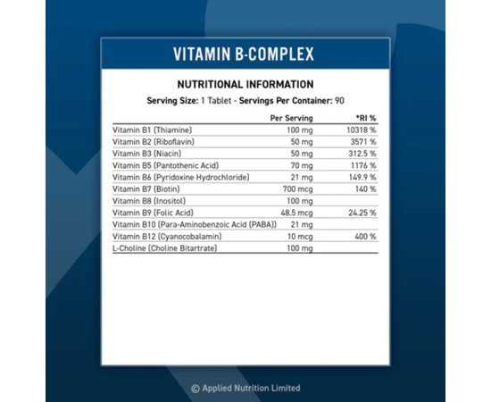 Applied Nutrition Vitamin B-Complex 90 tabs, image , зображення 4