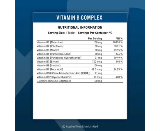 Applied Nutrition Vitamin B-Complex 90 tabs, image , зображення 4