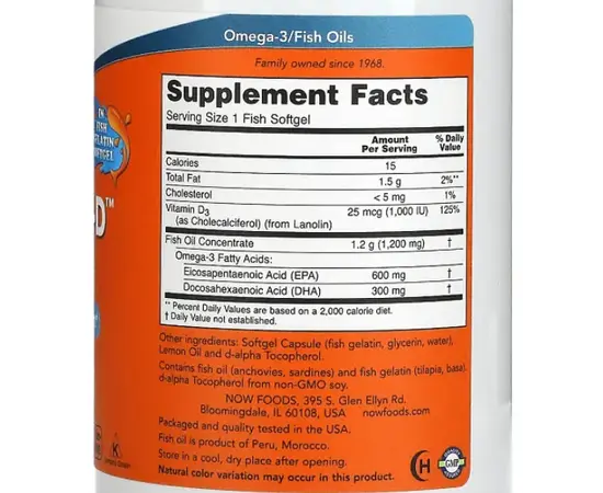 NOW Ultra Omega 3-D + D3 180 softgels, NOW Ultra Omega 3-D + D3 180 softgels , изображение 2 в интернет магазине Mega Mass