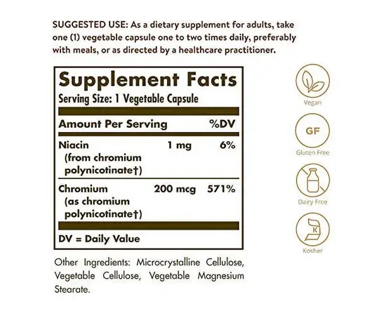 Solgar Chromium Polynicotinate 200 mcg 100 caps, Solgar Chromium Polynicotinate 200 mcg 100 caps , изображение 5 в интернет магазине Mega Mass