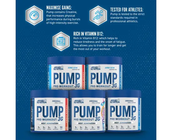 Applied Nutrition Pump Pre - Workout 3G Original 375 g, Фасовка: 375 g, Вкусы: Icy Blue Raz / Ледяная Голубая Малина, Applied Nutrition Pump Pre - Workout 3G Original 375 g, Фасовка: 375 g, Вкусы: Icy Blue Raz / Ледяная Голубая Малина , изображение 6 в интернет магазине Mega Mass