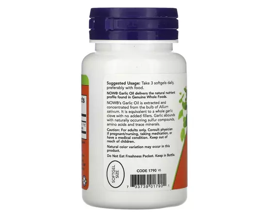 NOW Garlic Oil 1500 mg 100 softgels, image , зображення 3